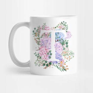 Cbotanical monogram alphabet T hydrangea flowers Mug